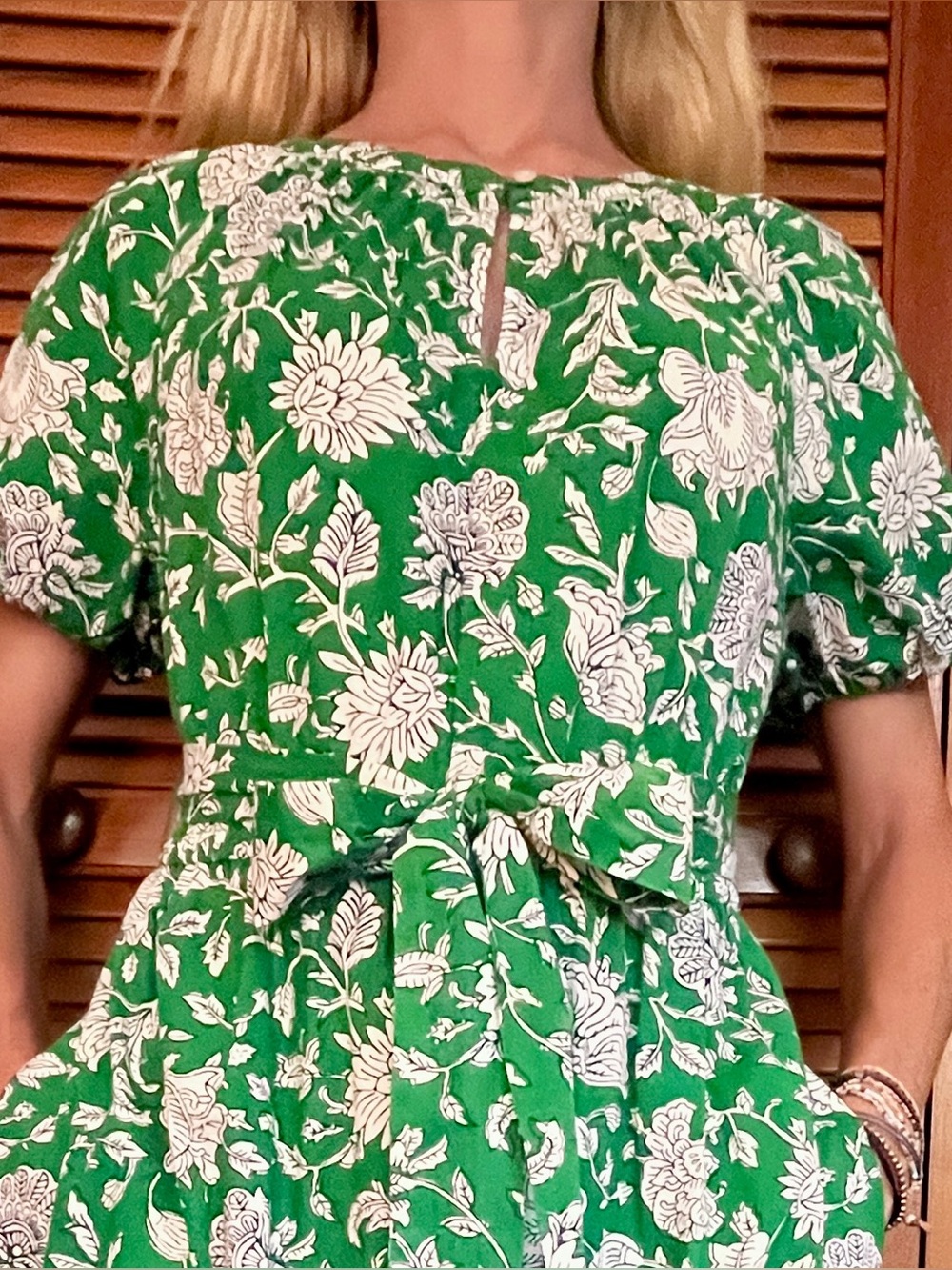 J. Crew Factory Green Floral Midi Dress with White Blooms